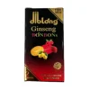 O cutie de produs cu eticheta "DIBLONG GINSENG BONBONS for MEN - Bomboane afrodisiace premium concentrate, pentru potenta, erectie, impotriva ejacularii, 100% natural." Ambalajul negru și roșu, menit să sporească potența bărbaților, prezintă o imagine de bomboane cu aromă de fructe și include textele „Suplemente Alimentar” și „Pentru Bărbați”. Fiecare cutie conține două bucăți de bomboane.