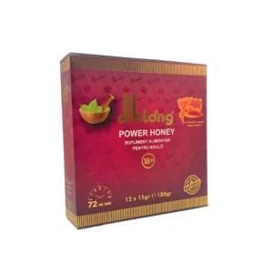 O cutie de Miere afrodisiac concentrat premium DIBLONG POWER HONEY supliment alimentar pentru adulti cu 12 plicuri a cate 15g fiecare, in total 180g.