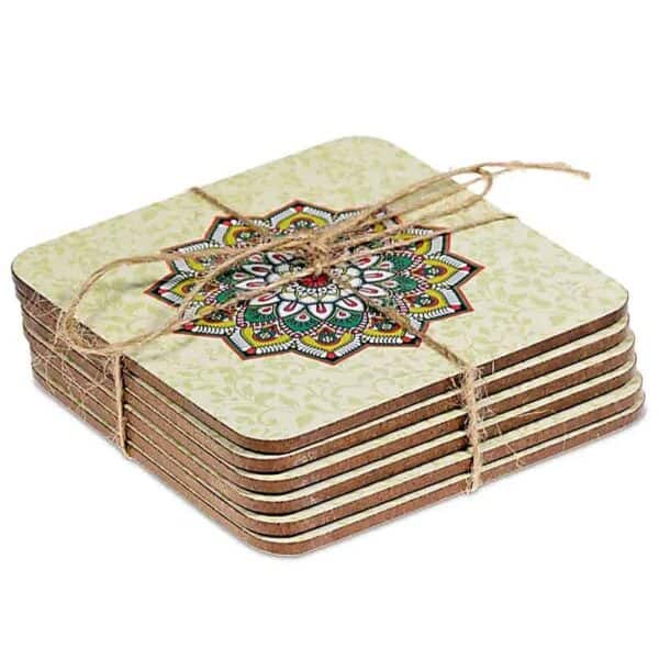 Set de 6 Suporturi pentru Pahare - Mandala Verde