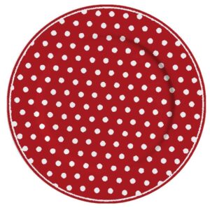 A rotundă Farfurie de Desert din Porțelan Polka Dot Roșie, 19 cm, cu un fundal roșu împodobit cu buline albe distribuite uniform. Farfuria de portelan are o margine usor ridicata care isi pastreaza designul consecvent cu buline.